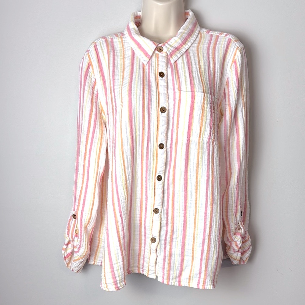 Appleseed's Women's "Nantucket" Cotton Striped Button-Up Shirt size L